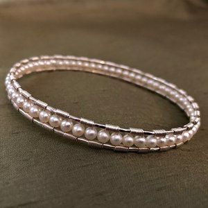 White Pearl Bangle Bracelet Handmade